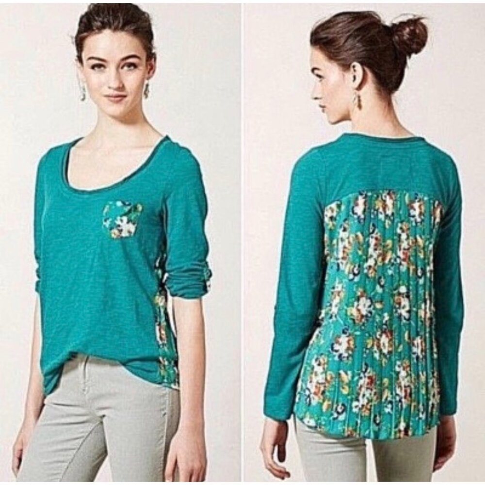 Antrhopologie Floral Detail Long-Sleeve Women's Top Relaxed Fit Small Spring